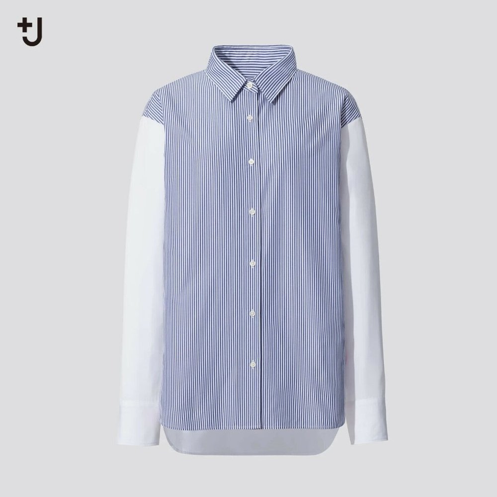 Uniqlo Blue Stripe and White Button-Up Blouse